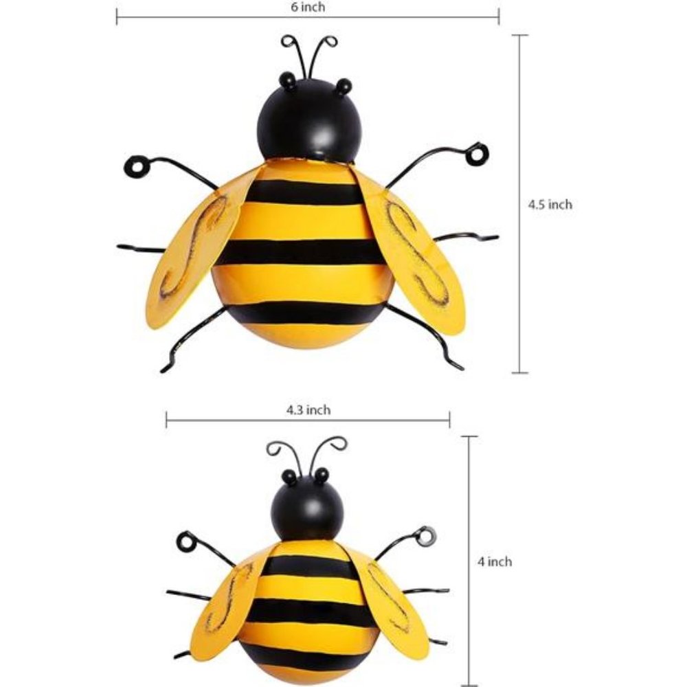 4 Pack Metal Bee Wall Art Sculptures Garden Decorations, Hanging Bee Wall Decor - Picture 2 of 8
